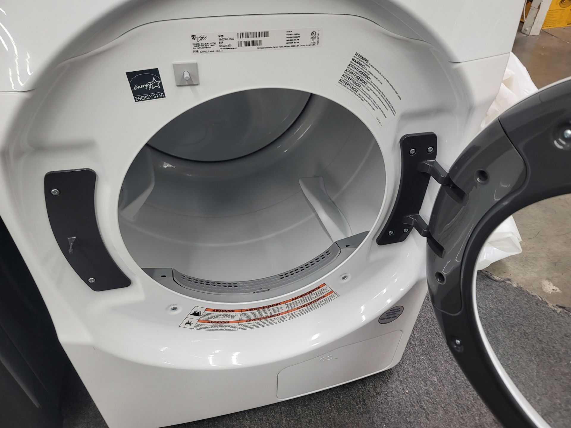 WHIRLPOOL 27" VENTLESS ELECTRIC DRYER IN WHITE, 7.4 CU. FT. CAPACITY, STACKABLE, MODEL WHD560CHW - Image 2 of 3