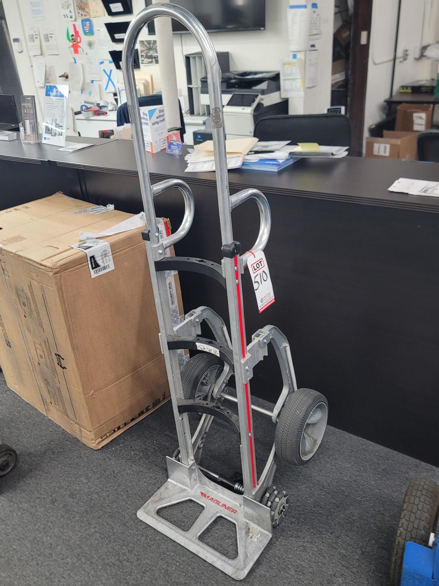 MAGLINER HEAVY DUTY ALUMINUM 4-WHEEL LARGE APPLIANCE HAND TRUCK, (DELAYED PICKUP UNTIL WEDNESDAY,