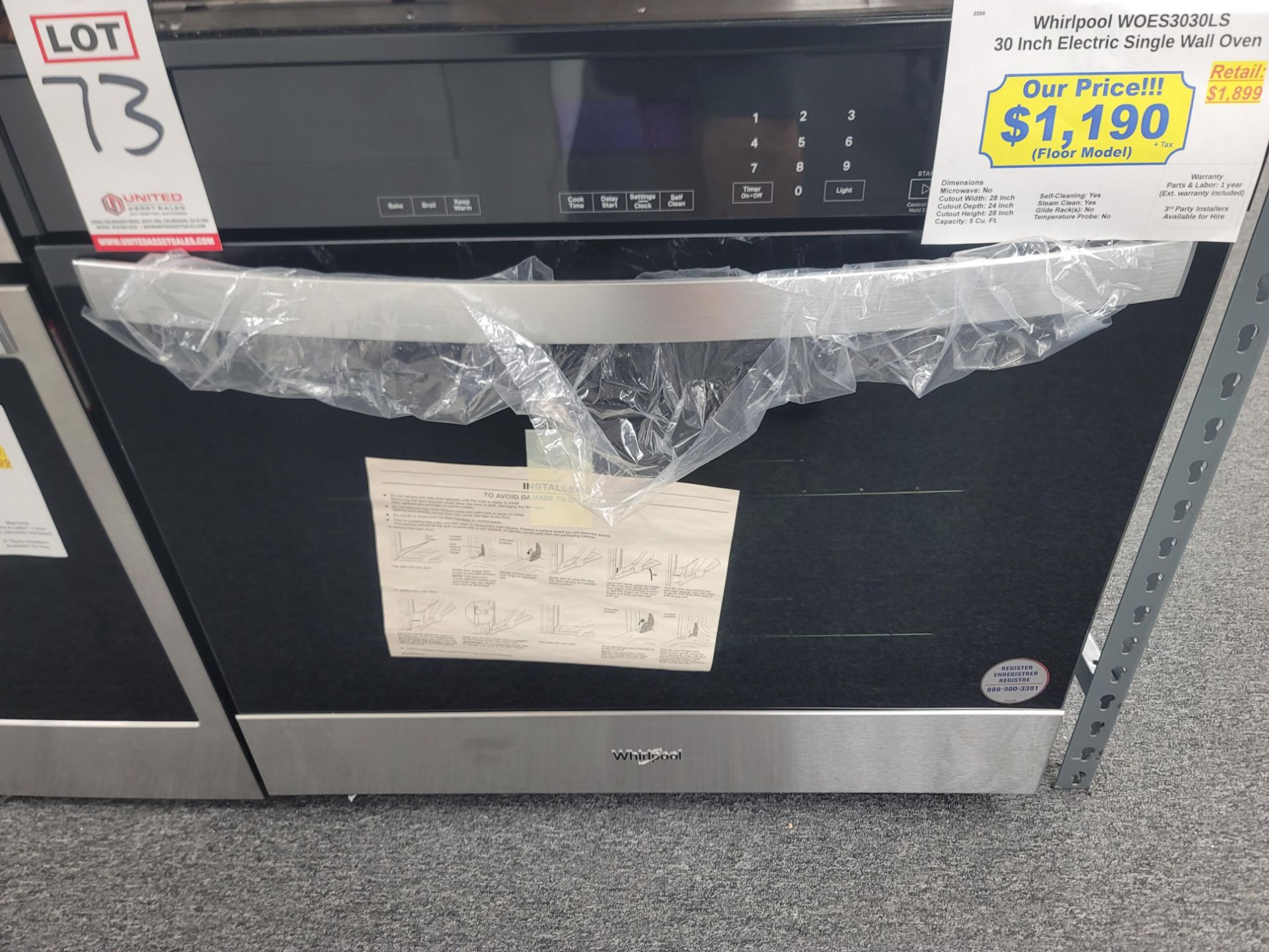 WHIRLPOOL 30" SINGLE ELECTRIC WALL OVEN W/ 5.0 CU. FT. CAPACITY IN STAINLESS STEEL, MODEL - Image 2 of 4