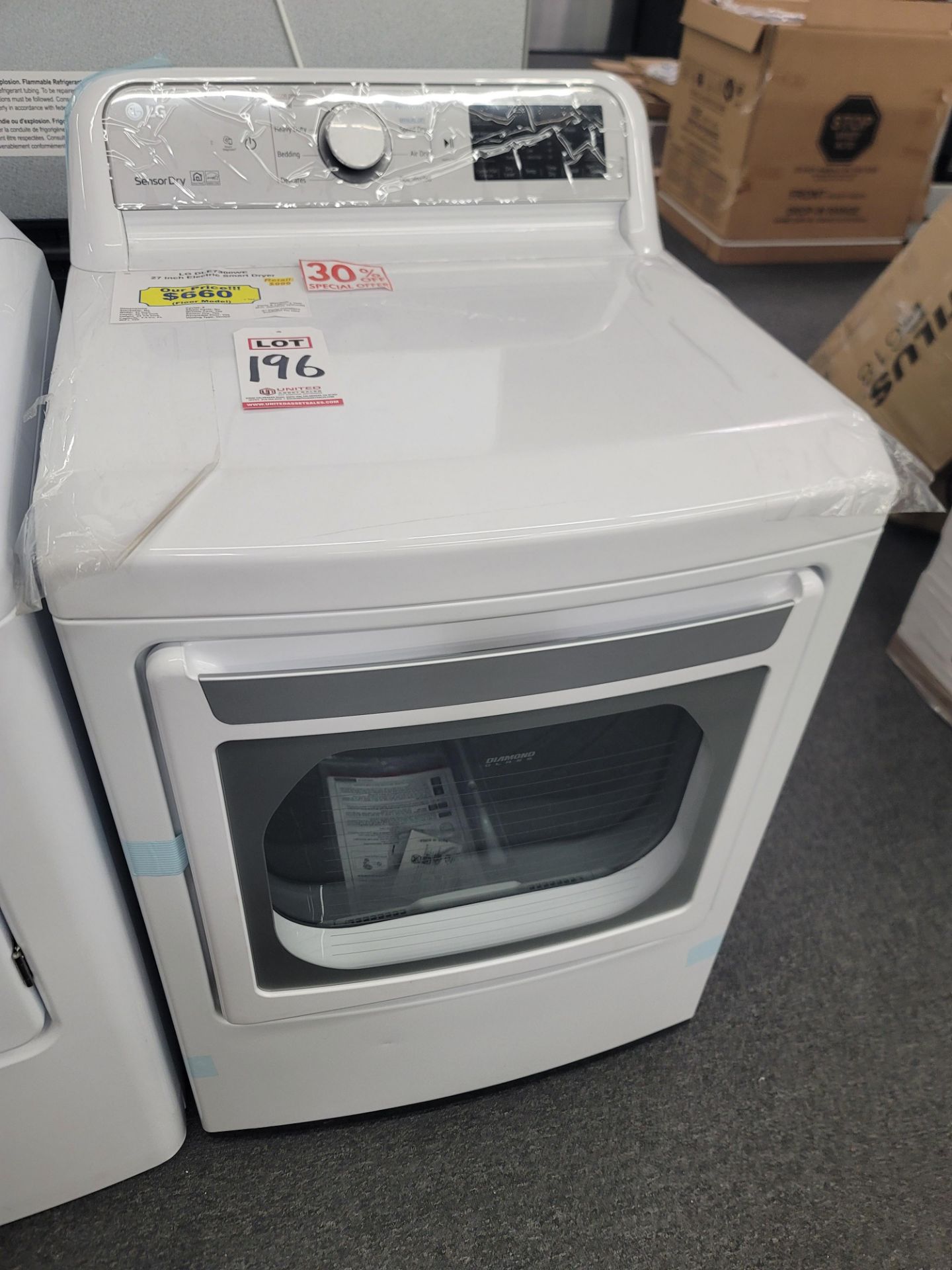 LG 27" ELECTRIC SMART DRYER IN WHITE, 7.3 CU. FT. CAPACITY, MODEL DLE7300WE