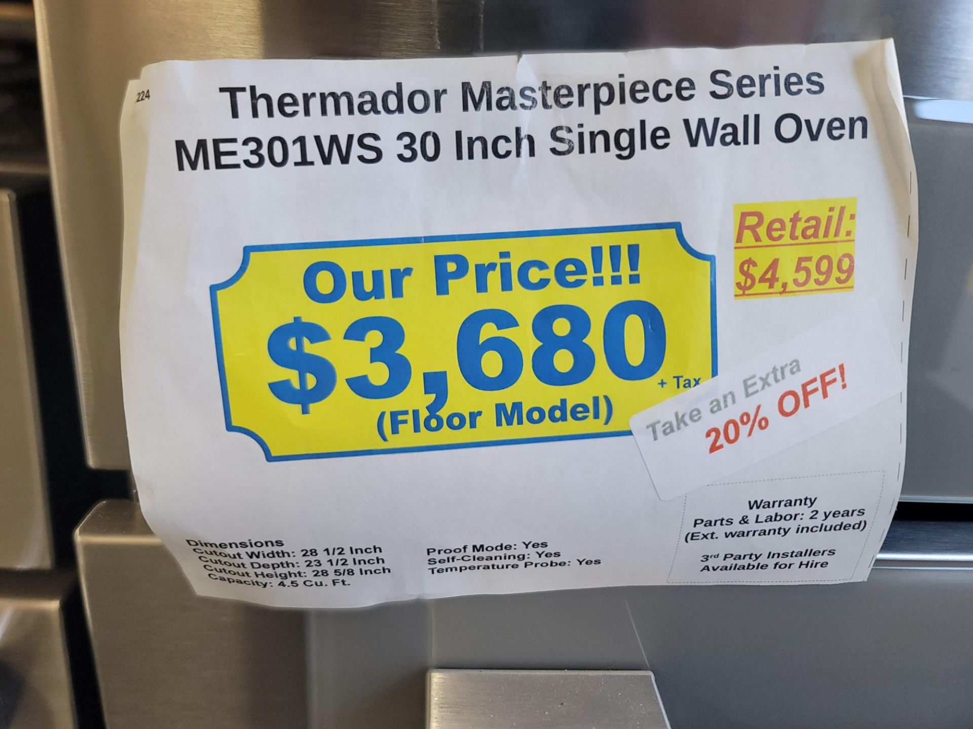 THERMADOR MASTERPIECE SERIES 30" SINGLE ELECTRIC WALL OVEN IN STAINLESS STEEL, MODEL ME301WS - Image 4 of 4