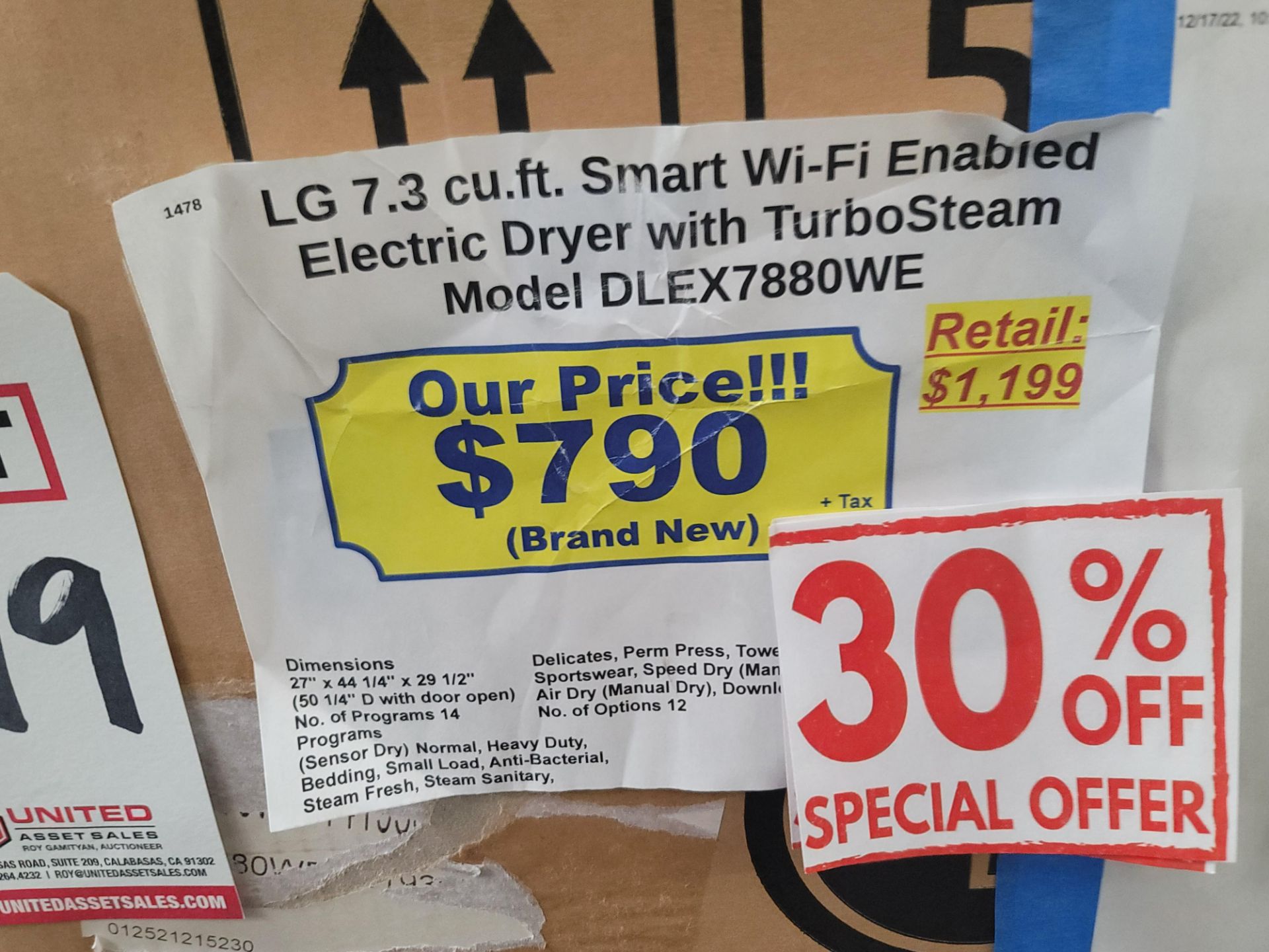 LG SMART WI-FI ENABLED ELECTRIC DRYER W/ TURBOSTEAM IN WHITE, 7.3 CU. FT. CAPACITY, MODEL - Image 3 of 3