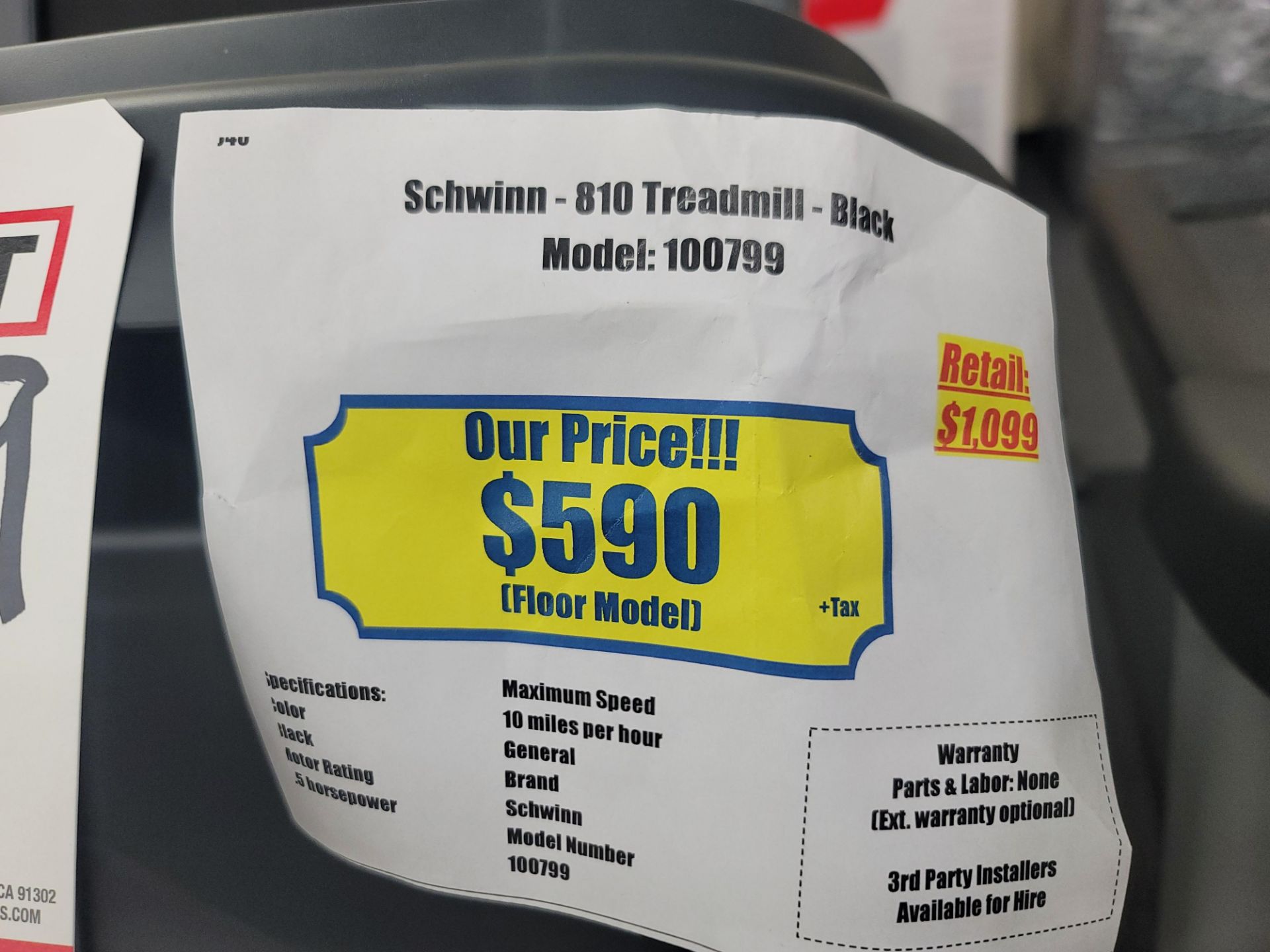 SCHWINN 810 TREADMILL IN BLACK, MODEL 100799 - Image 4 of 4