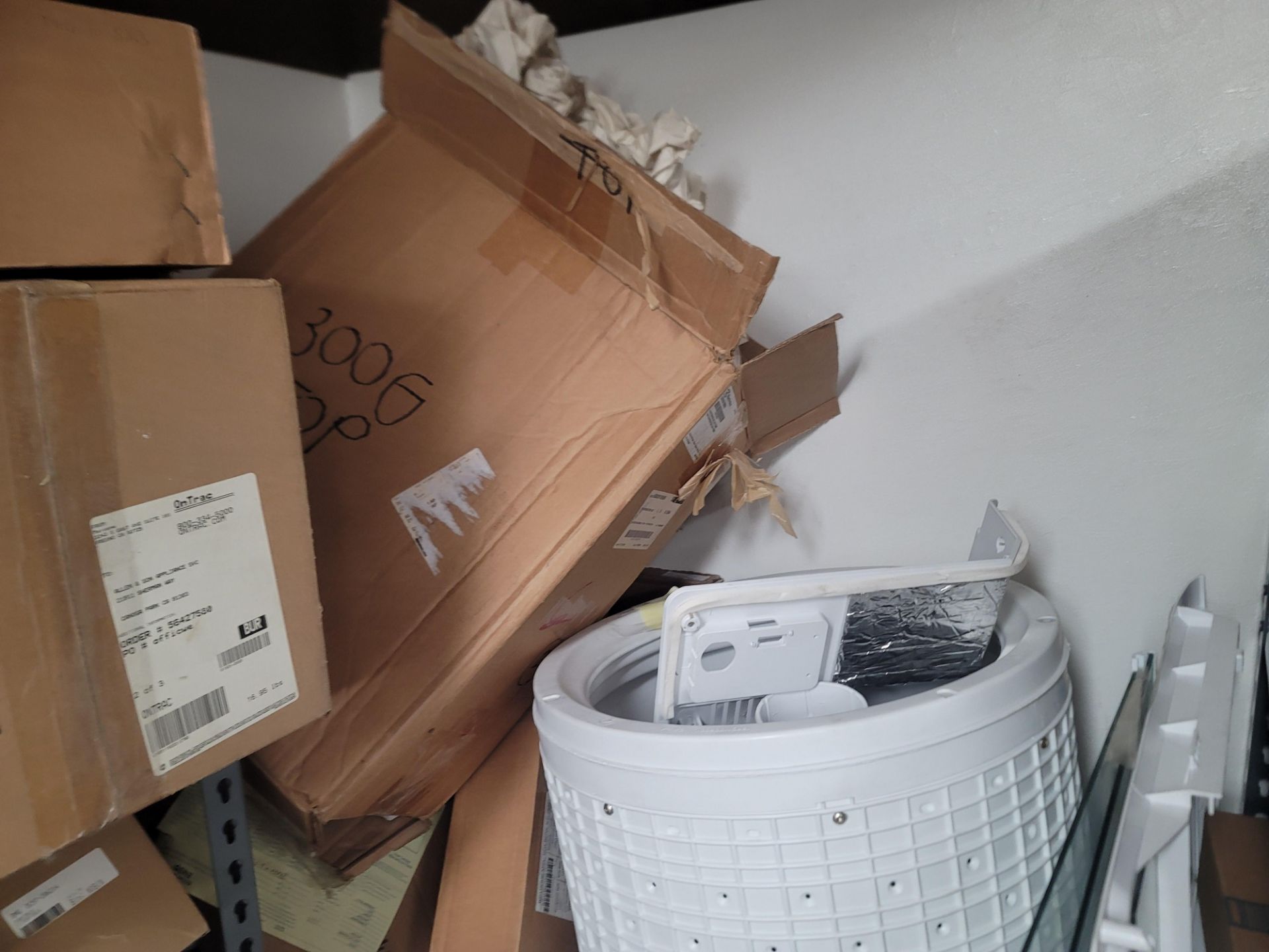 LOT - ALL ITEMS ON WALL INCLUDING CORNER, W/ (2) SHELF UNITS FILLED W/ APPLIANCE REPLACEMENT PARTS - Image 11 of 15