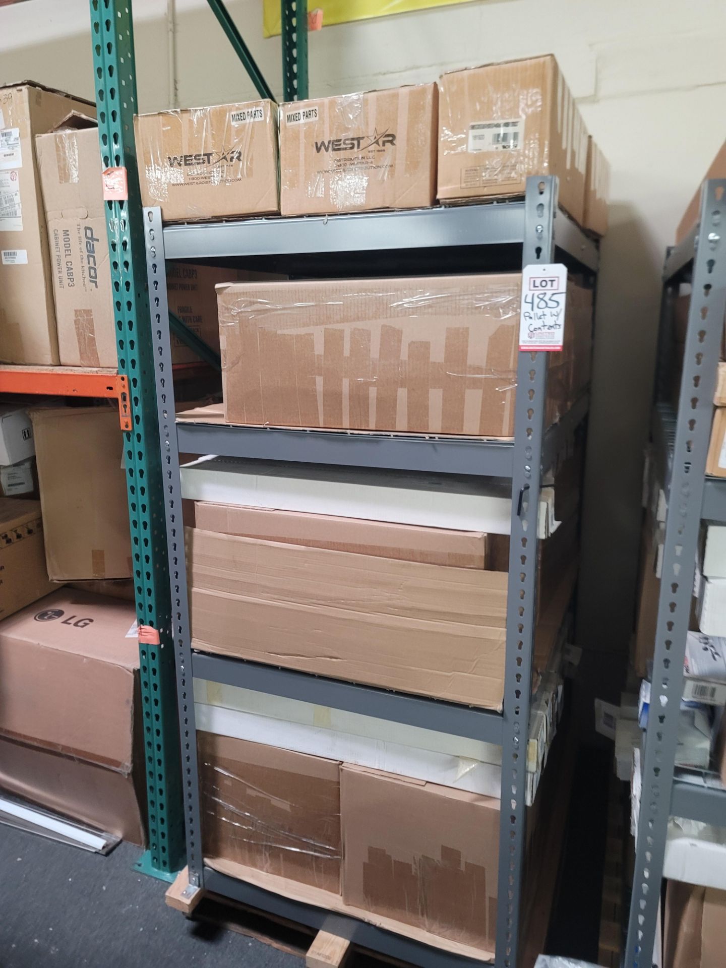 LOT - SHELF UNIT, 3' X 4', W/ CONTENTS OF CAR PARTS