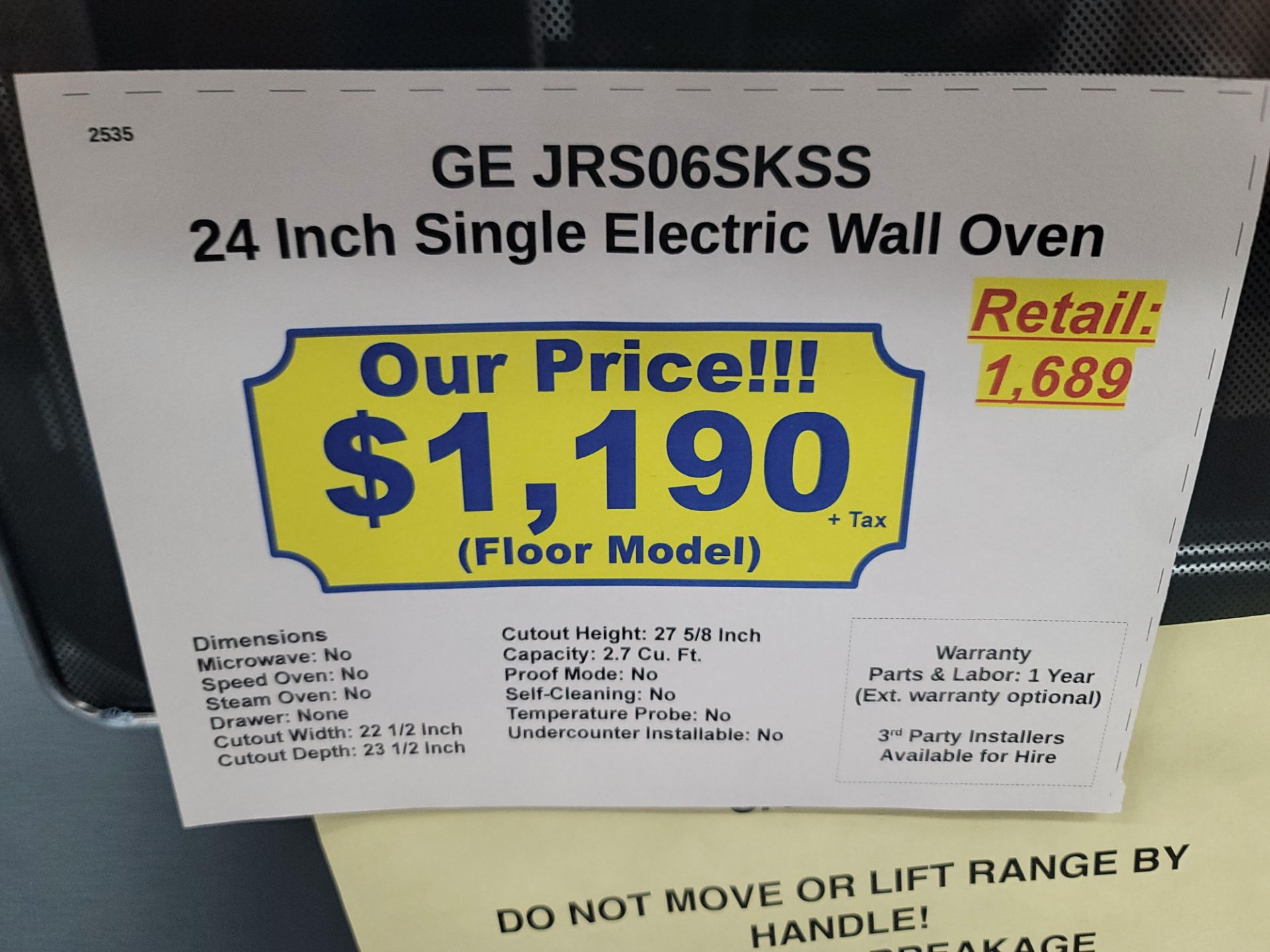 GE 24" SINGLE ELECTRIC WALL OVEN W/ 2.7 CU. FT. CAPACITY IN STAINLESS STEEL AND BLACK, MODEL - Image 4 of 4