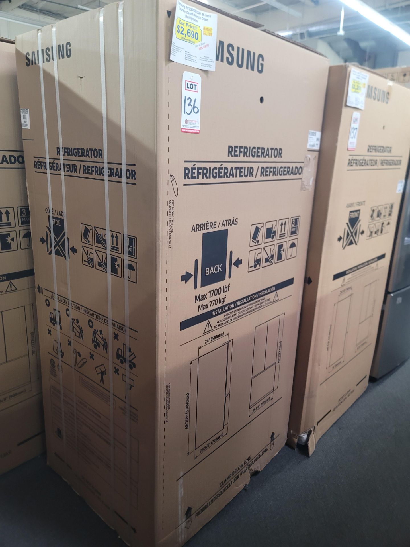 SAMSUNG 36" COUNTER DEPTH FRENCH DOOR 15.6 CU. FT. REFRIGERATOR / 6.9 CU. FT. FREEZER / 22.5 CU. FT.