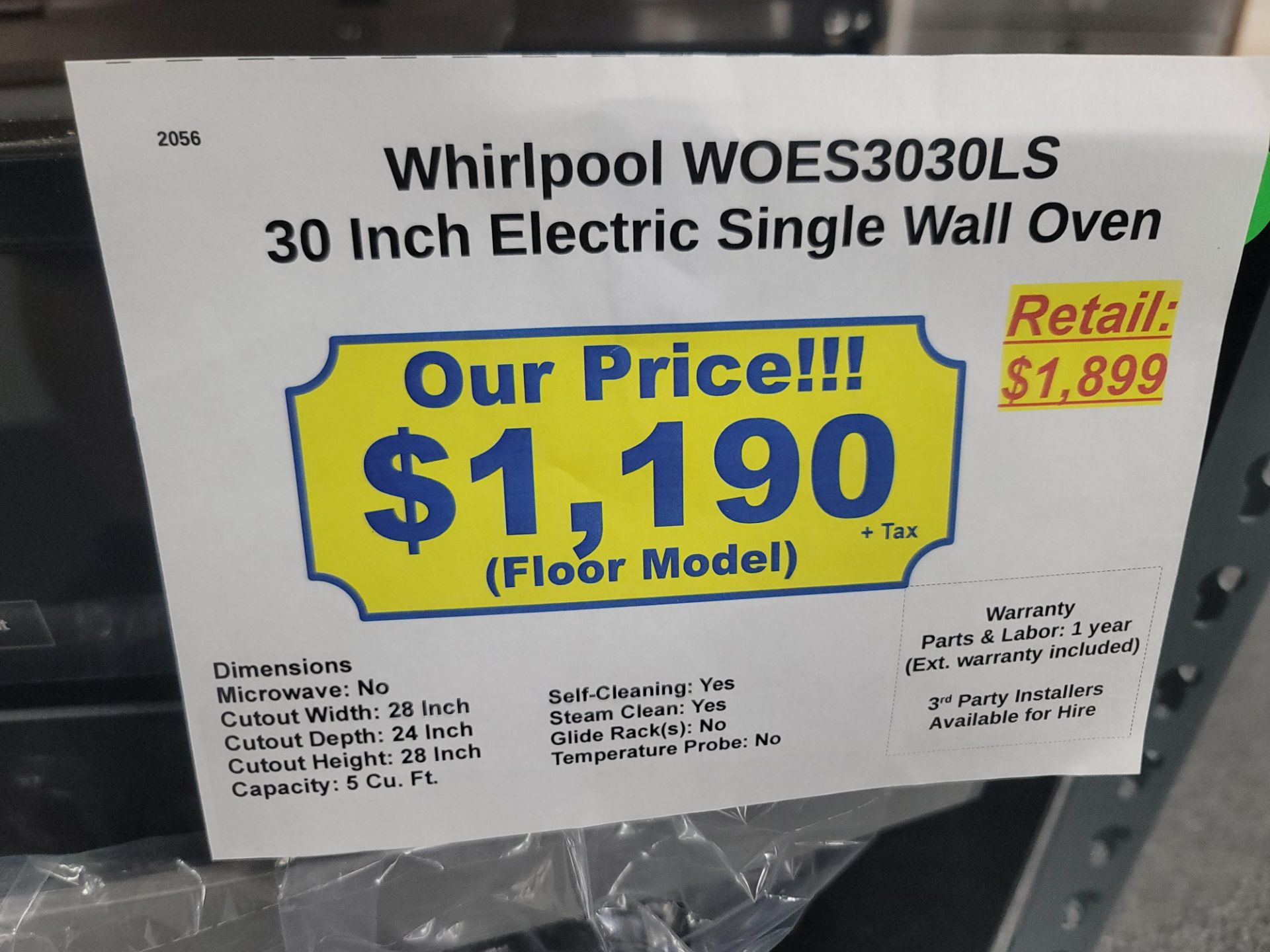 WHIRLPOOL 30" SINGLE ELECTRIC WALL OVEN W/ 5.0 CU. FT. CAPACITY IN STAINLESS STEEL, MODEL - Image 4 of 4