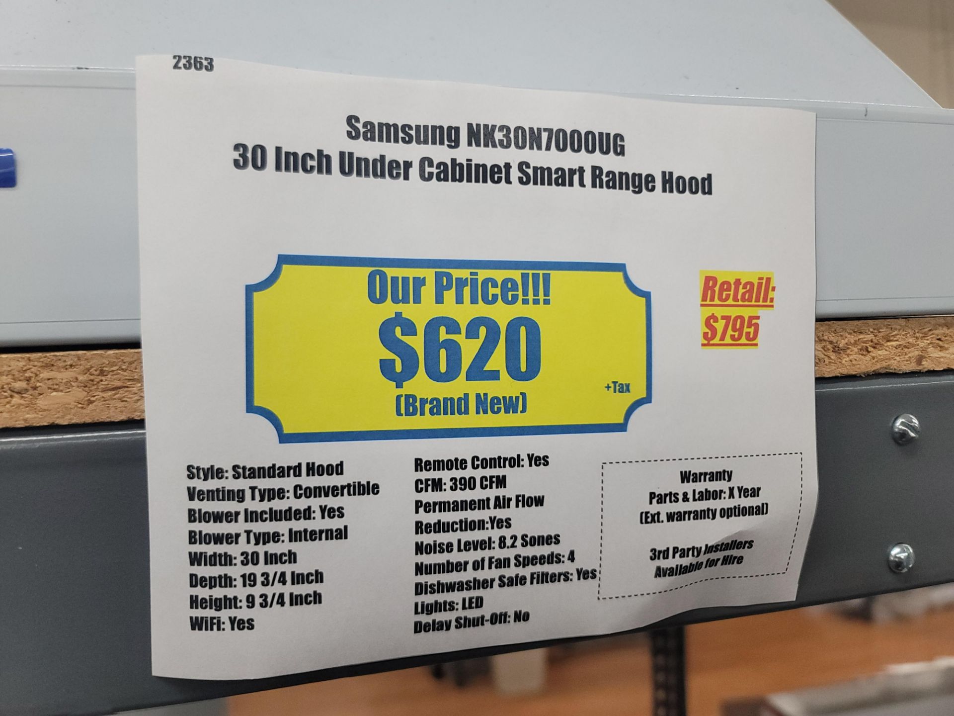 SAMSUNG 30" UNDER CABINET SMART RANGE HOOD, MODEL NK30N7000UG - Image 3 of 3