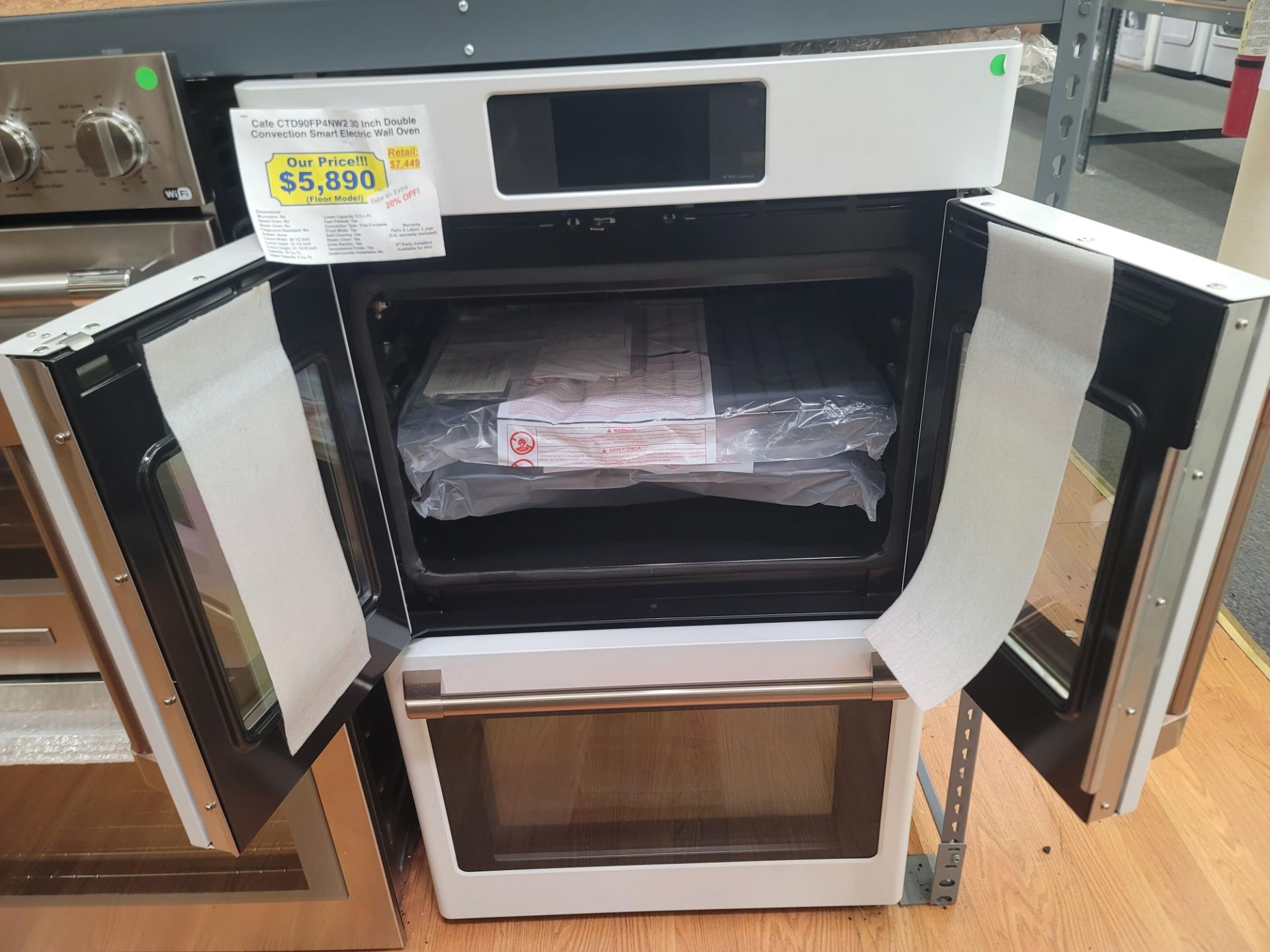 CAFE 30" DOUBLE CONVECTION SMART ELECTRIC WALL OVEN IN WHITE W/ BRONZE HANDLES, CAPACITY: UPPER 5. - Image 2 of 4