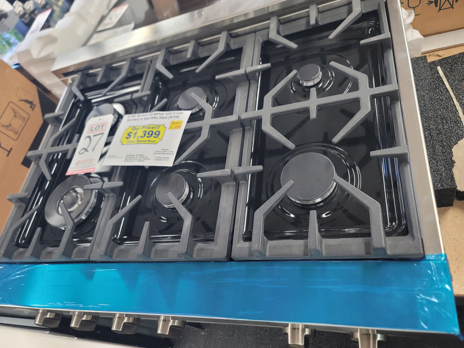 ZLINE 36" GAS RANGETOP W/ (6) BURNERS IN STAINLESS STEEL, MODEL RT36 - Image 4 of 5