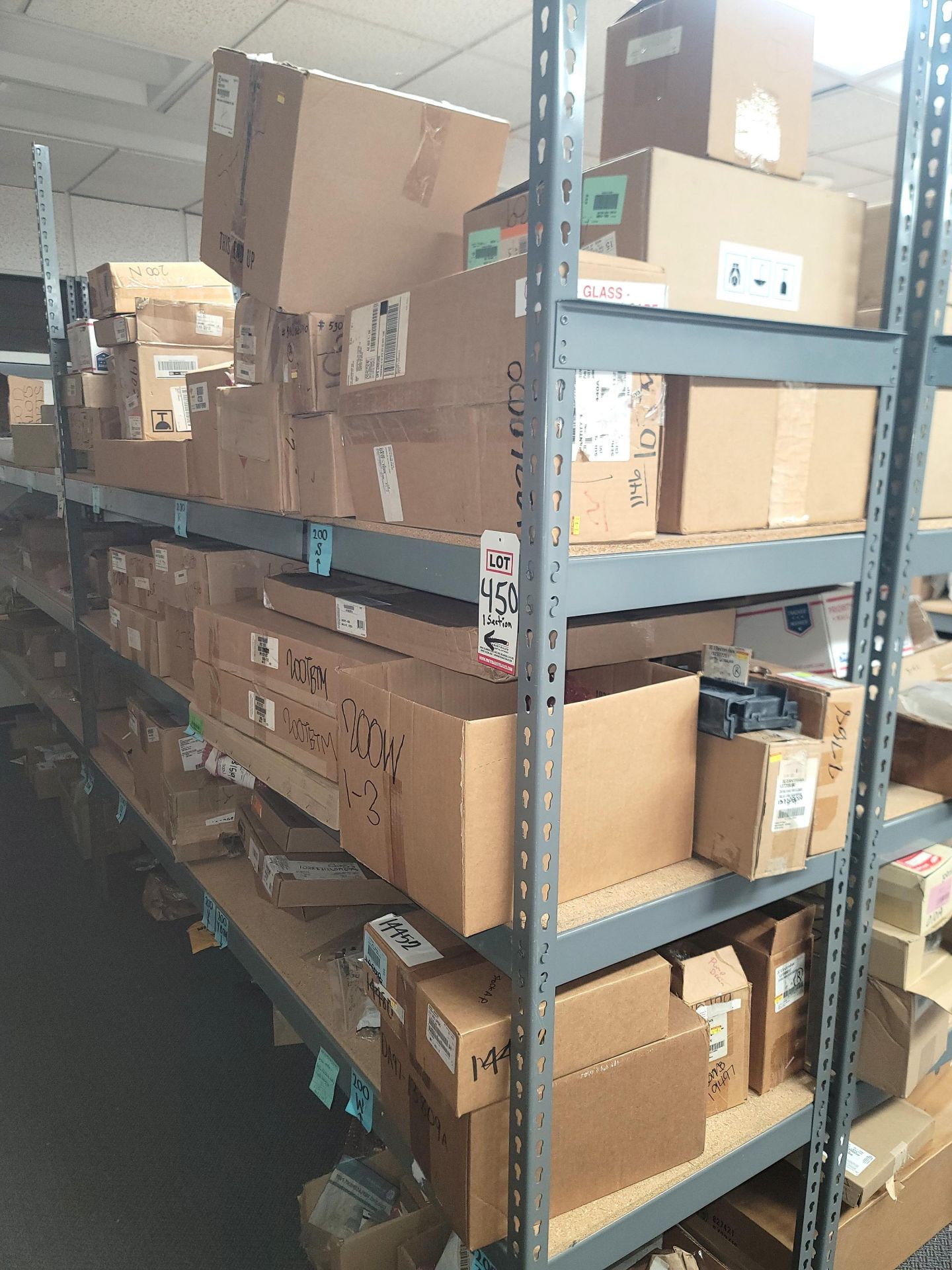 LOT - 8' SHELF UNIT W/ CONTENTS OF APPLIANCE REPLACEMENT PARTS