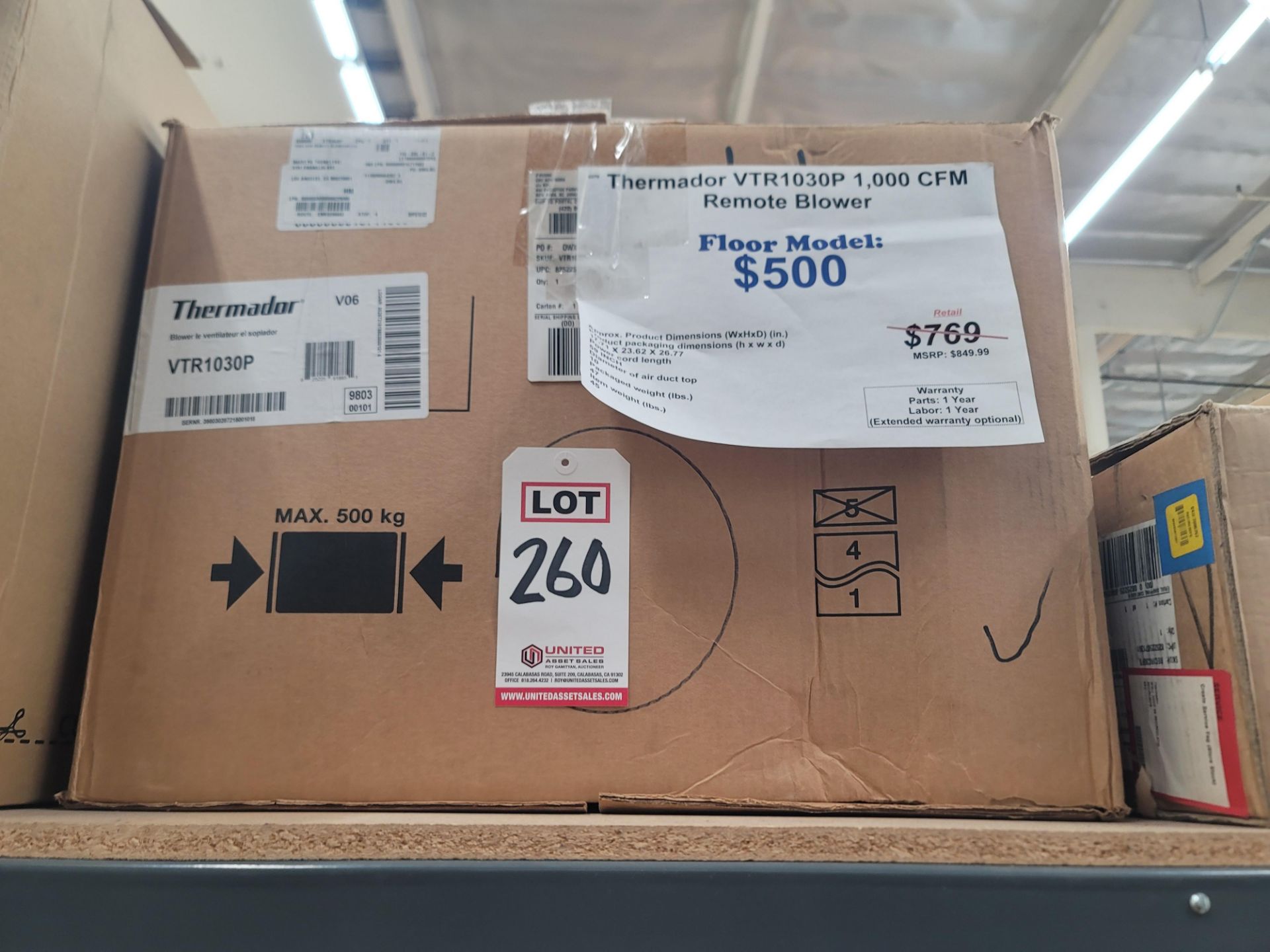 THERMADOR 1,000 CFM REMOTE BLOWER, MODEL VTR1030P