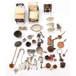 Antique Miniature Dolls House metal furniture & accessories German group including: Metal doll be...