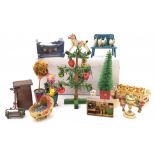 Antique Miniature Dolls House furniture Christmas & Nursery group including: (1) Christmas tree w...