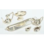 Doll's house silver Queen Anne style tea set and tray