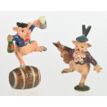 Miniature Pigs cold cast bronze pair