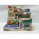 A boxed group of mixed scale plastic aircraft and naval kits