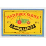 Matchbox 1957 fold-out Catalogue - front & rear pages when catalogue is folded are Good Plus with...