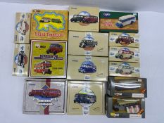 A boxed group of Corgi die-cast bus and coach models