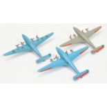 Dinky Toys 62r Four Engine Air Liner A Group Of 3 - (1) Blue with red flashes, (2) Grey with red ...