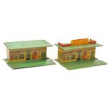 Dinky Toys Pre-War 48 Tinplate "Filling And Service Station" - A Pair - (1) yellow building with ...