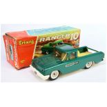 Triang Tinplate Ranger 10 Pick-Up Truck - Green with white and yellow plastic parts, labels to do...
