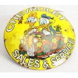 Disney Donald & Daisy Duck Chevrolet Sales & Service enamel sign
