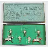 Britains - Set 1307 - Knights of the Middle Ages (1933 version), comprising: 2 x Mounted and 5 x ...
