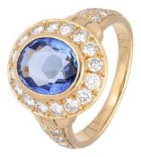 Cartier 18K Yellow gold ring with natural untreated Burma sapphire of 2.25 ct. with 0.85 ct. of diam