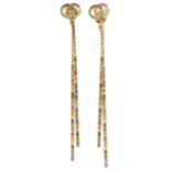 Gucci 'Running G' 18K Yellow gold ear studs set with colour stones