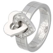 Cartier 'Double Heart' 18K White gold ring set with approximately 0.15 ct. diamond