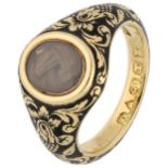 English 18K Yellow gold enamelled mourning ring set with hairwork