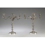 A pair of George III silver four-light candelabra