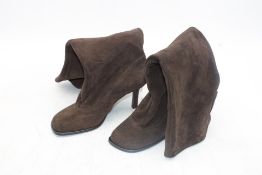 Zara Split Suede Heeled Boots, Brown, Size 37