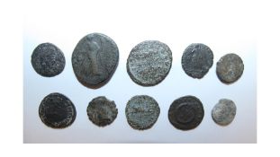 10 Roman Bronzes, mostly later but includes a 2nd-3rd century As