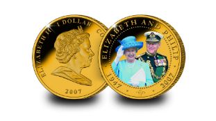 Elizabeth II and Philip Portrait 24ct Gold-Plated Diamond Wedding Photographic Coin