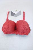 Four Guy De France Flower Underwired Padded Bra, Dark Coral, UK 36DD