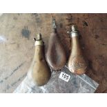 Three 19th Century Powder Flasks