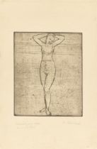 Wilhelm Lehmbruck. „Stehendes junges Weib mit über dem Kopf verschränkten Armen“. 1912