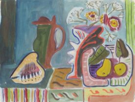Werner Gilles. Stilleben mit Blumen, Krug und Muschel. 1948