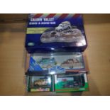 Four Corgi diecast vehicles, Land Rover diorama Search & Rescue, Land Rover and Mini Cooper Rally,