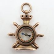 Victorian 9ct gold ships wheel compass set fob, 3.5g. UK P&P Group 0 (£7+VAT for the first lot