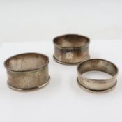 Three Hallmarked silver napkin rings, Birmingham assay combined 33g. UK P&P Group 1 (£18+VAT for the