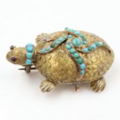 Victorian unmarked gold turquoise and garnet turtle locket brooch a/f. UK P&P Group 0 (£7+VAT for