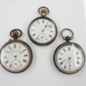 Two silver plate and one silver cased pocket watches. UK P&P Group 2 (£24+VAT for the first lot