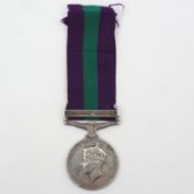 George VI General Service medal to 19017811 PTE J J Cooper ACC, with Palestine 1945-48 bar. UK P&P