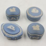 Four Wedgwood Jasperware trinket boxes in powder blue. UK P&P Group 2 (£24+VAT for the first lot and