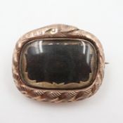 Victorian ouroboros snake rose gold mourning brooch locket. UK P&P Group 0 (£7+VAT for the first lot