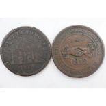 Two circulating workhouse penny tokens. UK P&P Group 0 (£7+VAT for the first lot and £1+VAT for